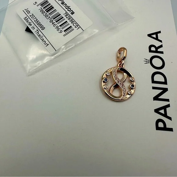 Pandora ME Infinity Charm Rose Gold-Plated CZ Blue & Clear NWT - Picture 3 of 6